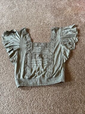 Miss Chievous Sage Green Cropped Lace-Trim Top